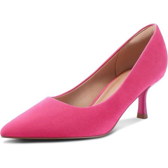 Women's Hot Pink Pumps 2 inch Kitten Heel Pointed Toe Low Heel Dress Shoes - Picture 1 of 7